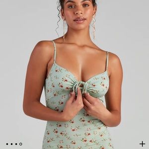 Sage green floral bust tie mini dress from Windsor
